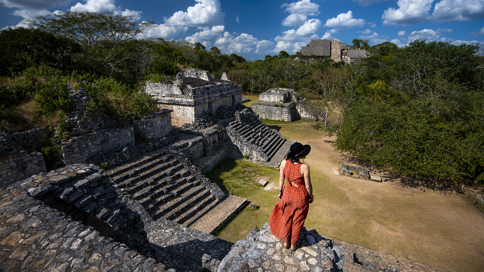 Writer Kassondra Cloos decends the Oval Palace at Ek Balam archaeological site in the state of Yucatán, Mexico.